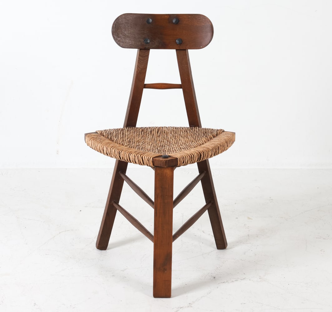 DUTCH ARTS & CRAFTS OAK & RUSH CHAIR C. 1950S (1 of 12)