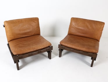 ATTR. CARL STRAUB SLING LEATHER LOUNGE CHAIRS