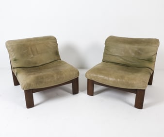 PAIR CARL STRAUB STYLE LEATHER LOUNGE CHAIRS