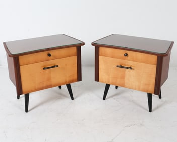 PAIR OF GERMAN BEECH & MAHOGANY NIGHTSTANDS