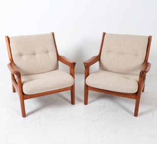 PAIR GUSTAV THAMS TEAK LOUNGE CHAIRS C. 1970S