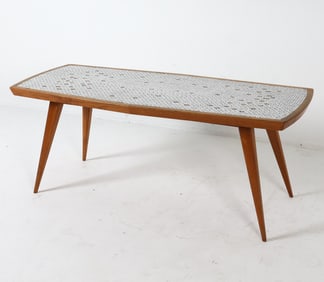 ATTR. BERTHOLD MULLER WALNUT & TILE COFFEE TABLE