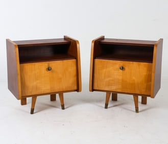 PAIR OF GERMAN WALNUT NIGHTSTANDS C. 1950S