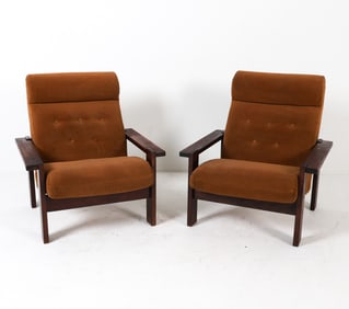 PAIR OF GERMAN BRUTALIST PINE LOUNGE CHAIRS