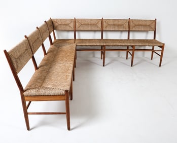 SCANDINAIVAN OAK & RUSH CORNER BENCH C. 1950'S