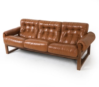 PERCIVAL LAFER STYLE OAK & LEATHER SOFA