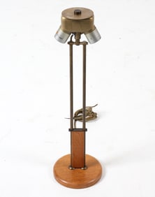 SWEDISH OAK & BRASS TABLE LAMP C. 1970S