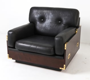 ITALIAN CAMPAIGN STYLE LEATHER LOUNGE CHAIR