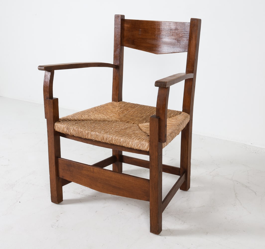 DUTCH OAK & RUSH ARMCHAIR C. 1930S (1 of 15)