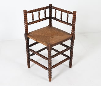 DUTCH OAK & RUSH BOBBIN TURNED CORNER CHAIR