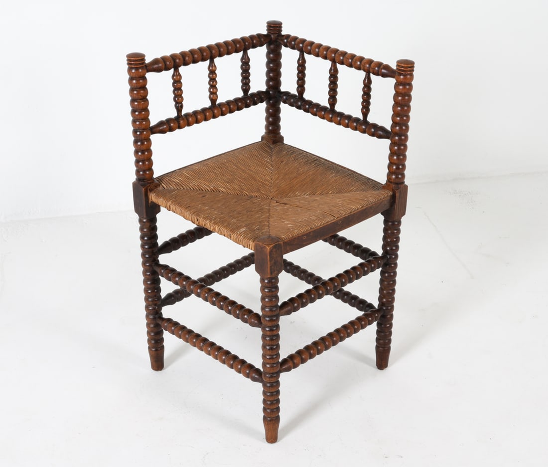 DUTCH OAK & RUSH BOBBIN TURNED CORNER CHAIR (1 of 12)