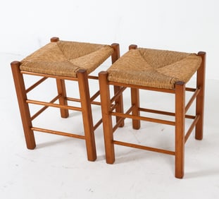 (2) DUTCH PINE & RUSH STOOL C. 1970S
