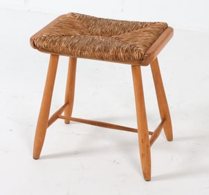ARNO LAMBRECHT STYLE BEECH & RUSH STOOL C. 1950S