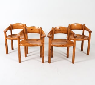 (4) RAINER DAUMILLER PINE ARMCHAIRS C. 1970S