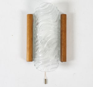 FISCHER LEUCHTEN GLASS & TEAK WALL SCONCE C. 1970S