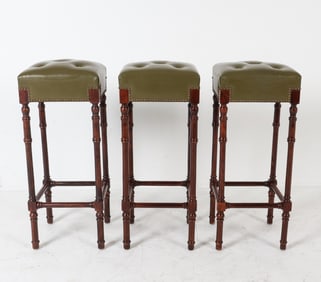 (3) CHESTERFIELD STYLE LEATHER & BEECH BARSTOOLS