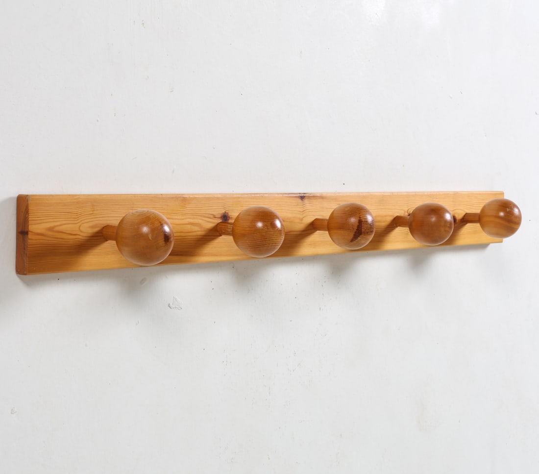 SWEDISH PINE WALL MOUNT COAT RACK C. 1970S (1 of 10)
