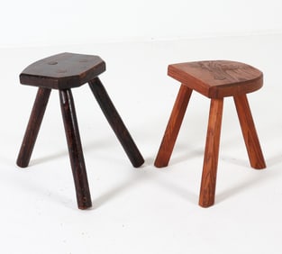 DUTCH OAK PRIMITIVE MILK STOOLS C. 1940S