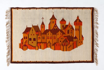SCANDINAVIAN KILIM WOOL WALL TAPESTRY C. 1970S
