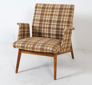 AKERBLOM SWEDISH OAK & WOOL LOUNGE CHAIR C. 1960S