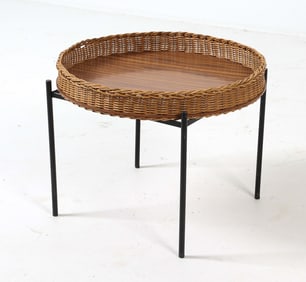 DANISH WICKER TRAY TOP HAIRPIN SIDE TABLE