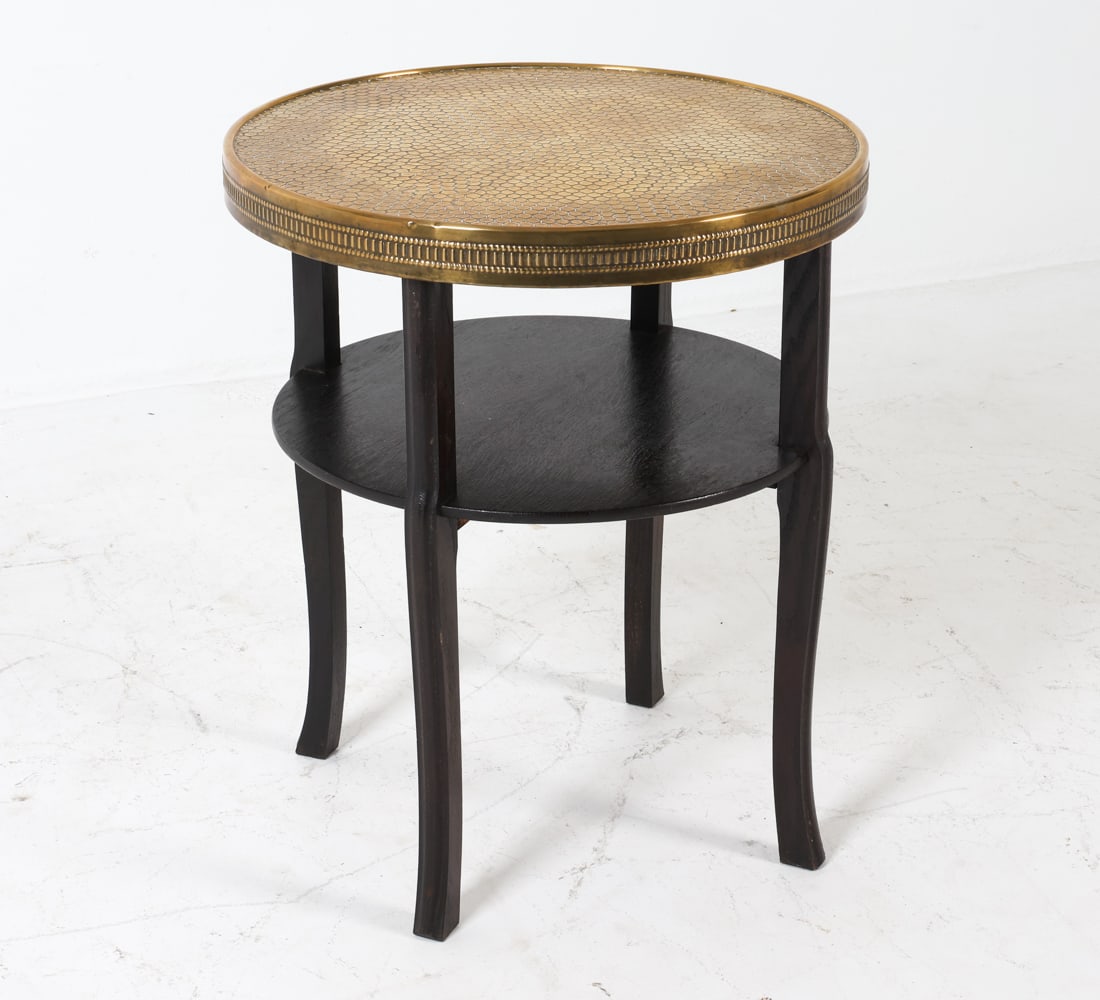 DUTCH ART DECO OAK & BRASS SIDE TABLE C. 1930S (1 of 13)