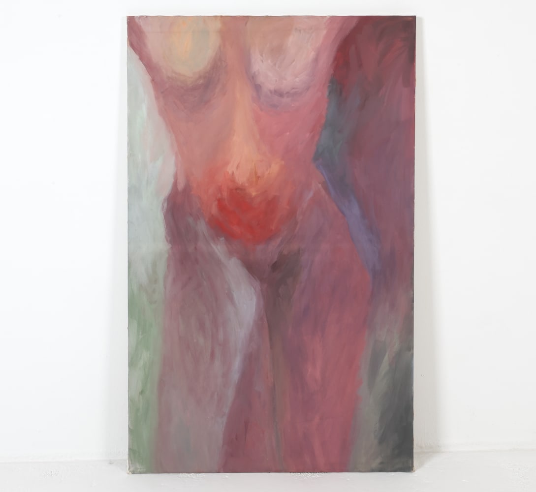 MARTINA MUCK - ABSTRACT O/C NUDE C. 1986S: Signed on back of canvas. Untitled. Dated 1986. Dimensions: H 59" x W 37". Condition: Faint scuffs or marks to the top of canvas. Wear consistent with age and display. PL215