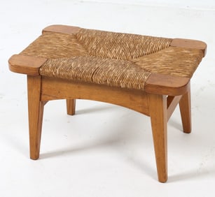 DUTCH RUSTIC OAK & RUSH STOOL C. 1950S