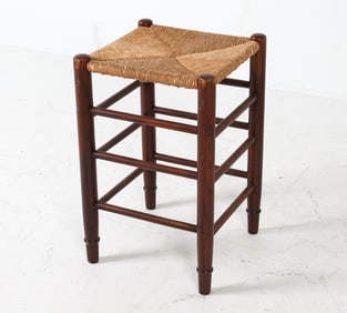 DUTCH BEECH & RUSH STOOL C. 1950'S
