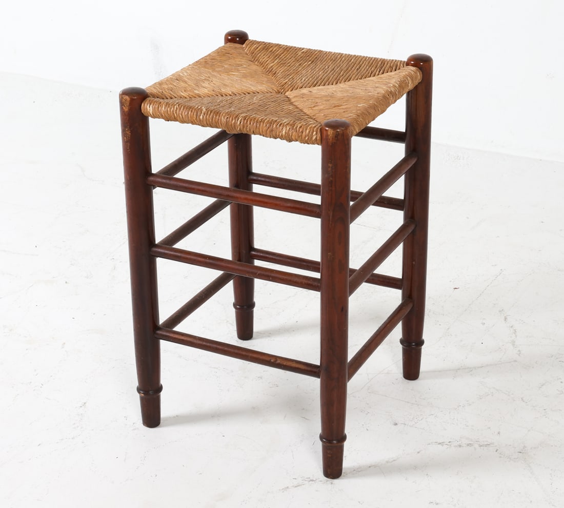 DUTCH BEECH & RUSH STOOL C. 1950'S (1 of 10)