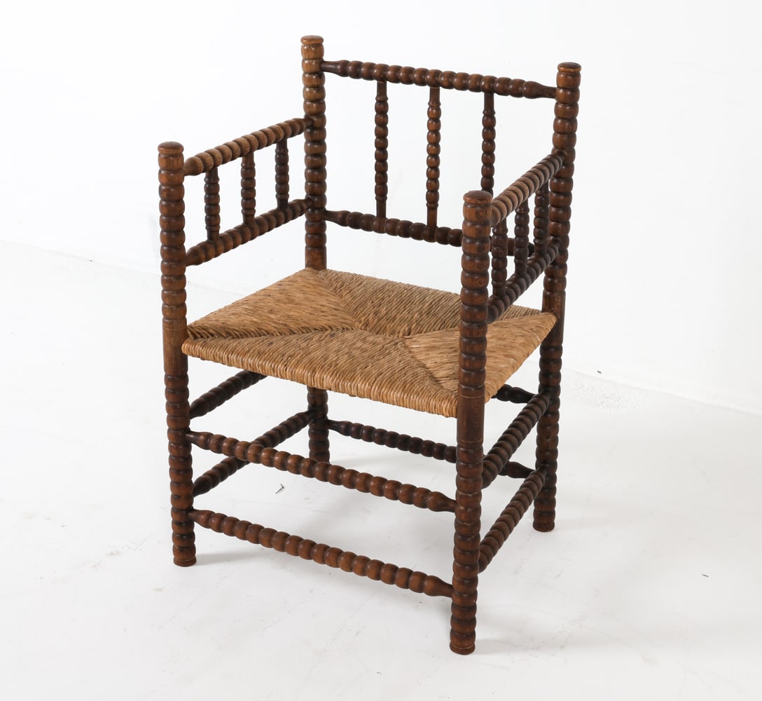 DUTCH OAK & RUSH TURNED BOBBIN ARMCHAIR (1 of 13)