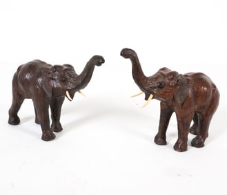 PAIR OF DECORATIVE LEATHER CLAD ELEPHANTS C. 1960S