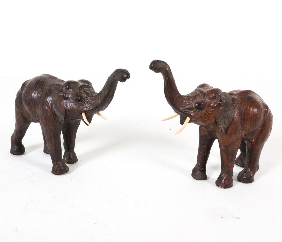 PAIR OF DECORATIVE LEATHER CLAD ELEPHANTS C. 1960S (1 of 13)