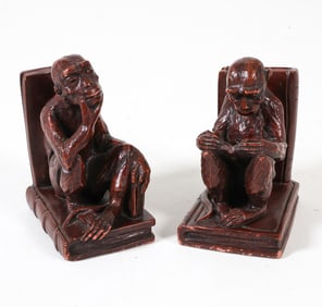 PAIR OF CERAMIC MONKEY BOOKENDS C. 1970S