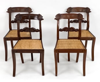 (4) ANTIQUE REGENCY MAHOGANY & CANE DINING CHAIRS