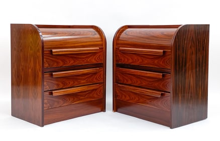 PAIR BELGIAN ROSEWOOD ROLL-TOP NIGHTSTANDS