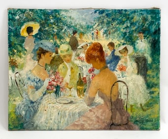 MARGUERITE AERS (BELGIUM,1918-1995) CAFE SCENE O/C
