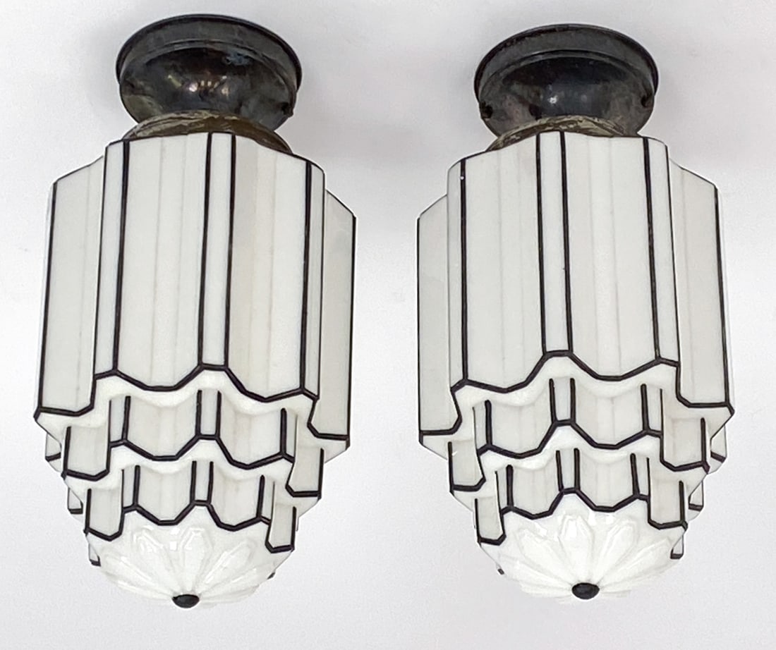 PAIR OF ART DECO GLASS SKYSCRAPER LIGHT FIXTURES (1 of 12)