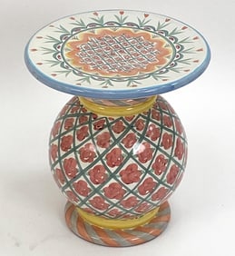 MACKENZIE CHILDS CERAMIC TABLE OR GARDEN STOOL