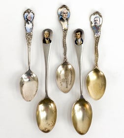 STERLING & ENAMEL PORTRAIT SOUVENIR SPOON GROUPING