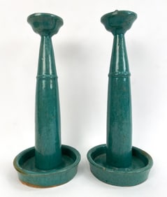 PAIR VINTAGE POTTERY CANDLESTICKS