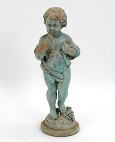 OUTDOOR BRONZE CHERUB GARDEN SCULPTURE
