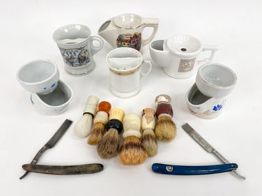 ANTIQUE SHAVING ACCESSORY GROUPING