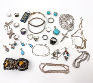 GROUPING OF STERLING SILVER JEWELRY 20TH C.