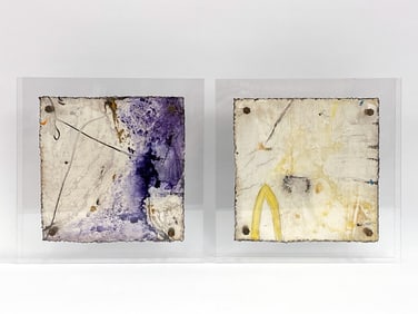 (2) ABSTRACT MIXED MEDIA PAINTING ON CUT METAL