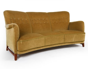 DANISH MOHAIR HIGH BACK BANANA SOFA C. 1950S