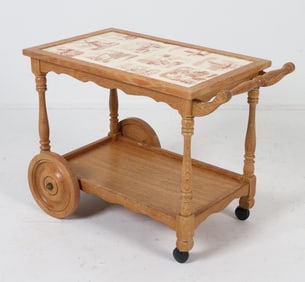 KJAERNULF STYLE DANISH OAK & TILE BAR CART 1970S
