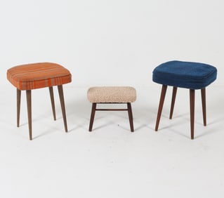 (3) DANISH TEAK & WOOL OTTOMANS C. 1960S