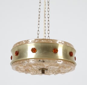 VITRIKA DANISH GLASS & BRASS PENDANT LIGHT C. 1970