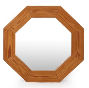 DANISH PINE OCTAGONAL WALL MIRROR C. 1960S